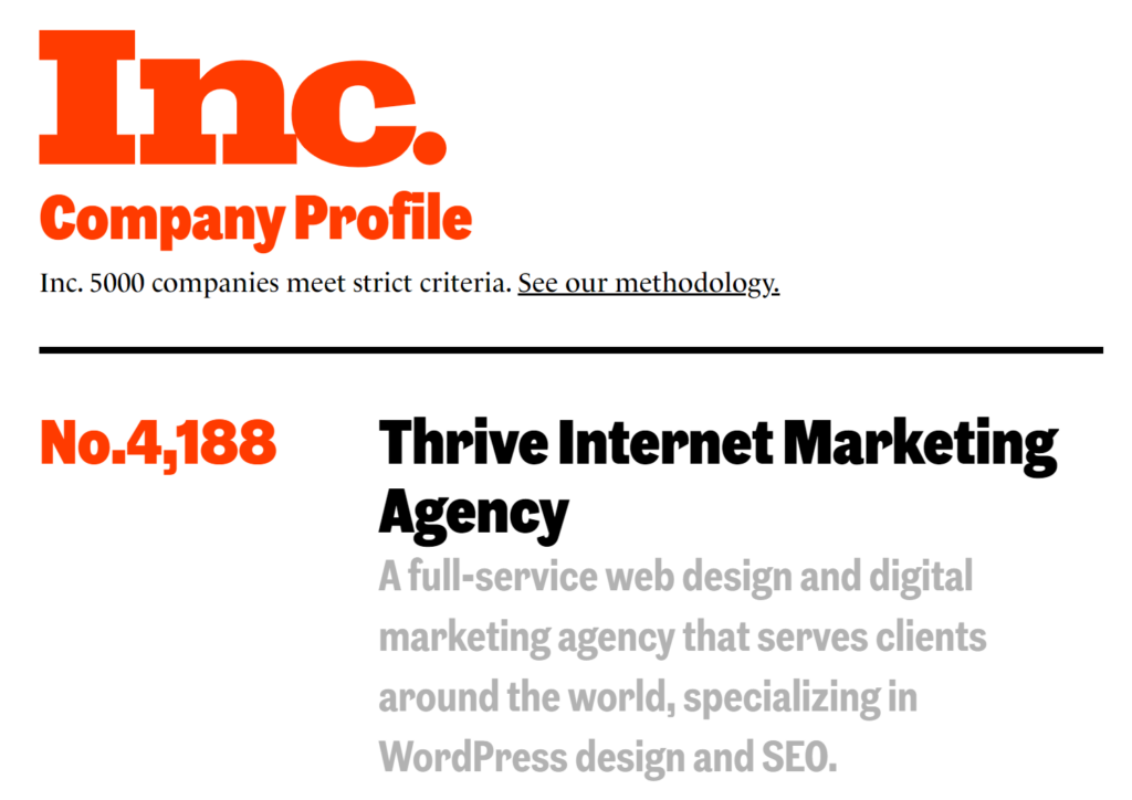 Thrive Internet Marketing Agency recognition 